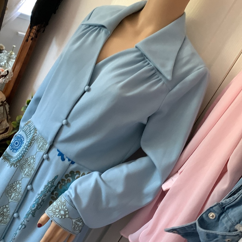 Alfred Shaheen vintage 70s blue maxi dress L - Picture 7 of 13